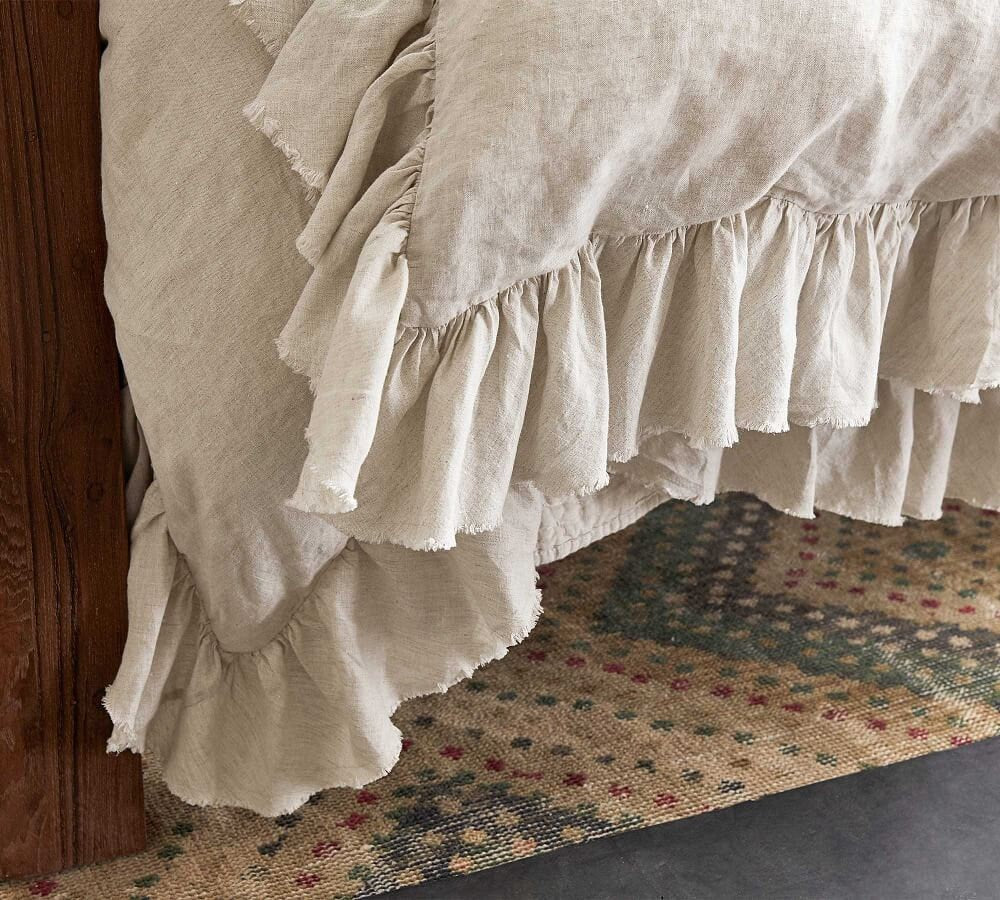 Natural - 100% Pure Linen | Linen Cotton Mix | 3 Piece Ruffle Duvet Cover Set | Handmade | Pre-washed | Soft