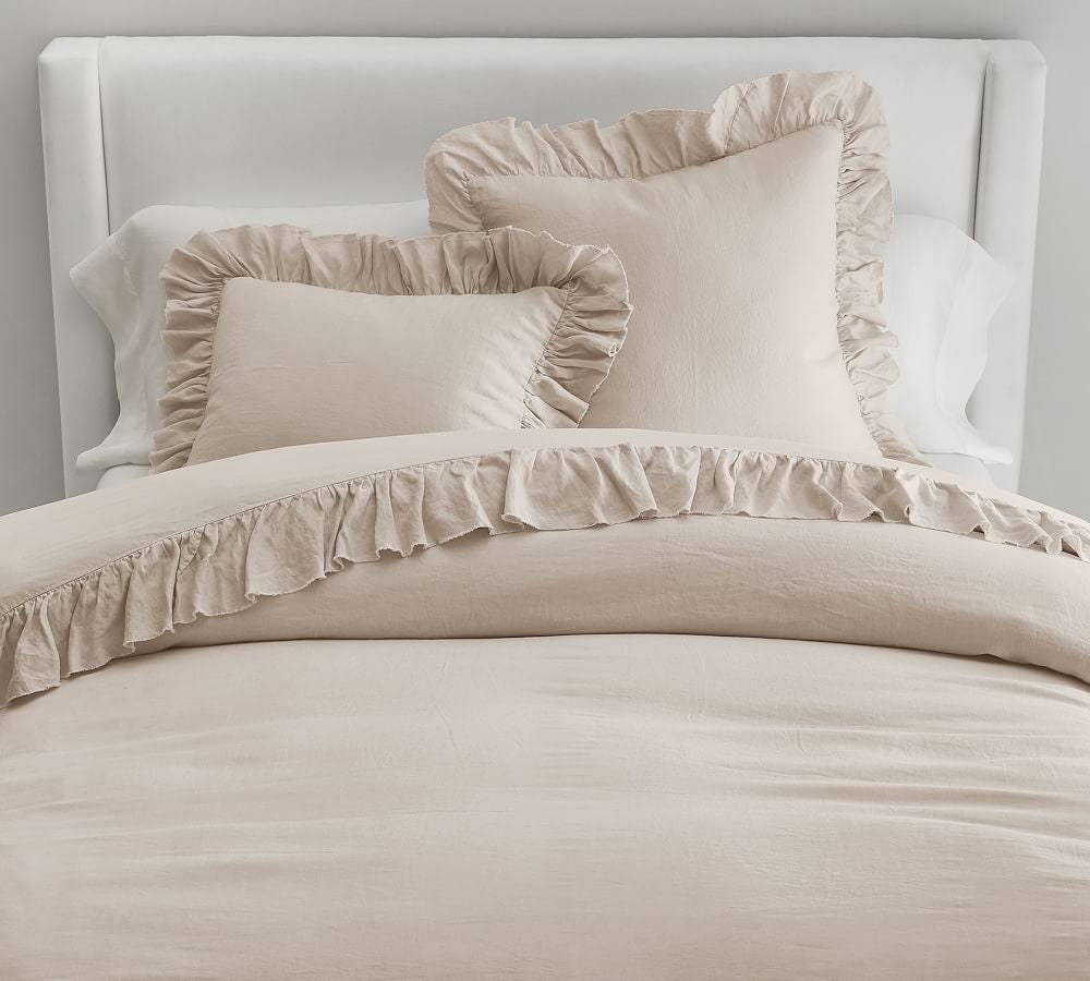 Baby Pink - 100% Pure Linen | Linen Cotton Mix | 3 Piece Ruffle Duvet Cover Set | Handmade | Pre-washed | Soft