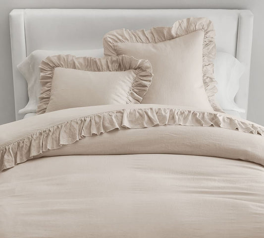 Baby Pink - 100% Pure Linen | Linen Cotton Mix | 3 Piece Ruffle Duvet Cover Set | Handmade | Pre-washed | Soft