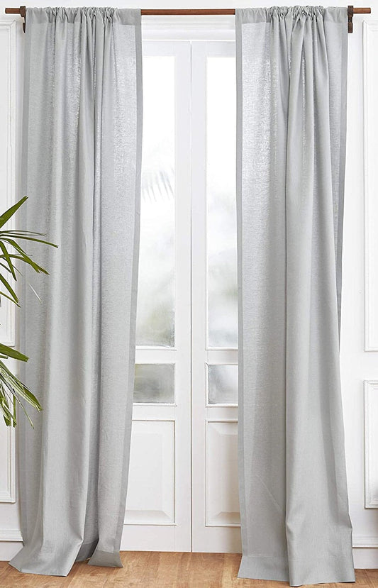 Light Grey - 100% Pure Linen Curtains | Cotton Linen Mix | Two Panels | 2" Rod Pocket | Semi Sheer