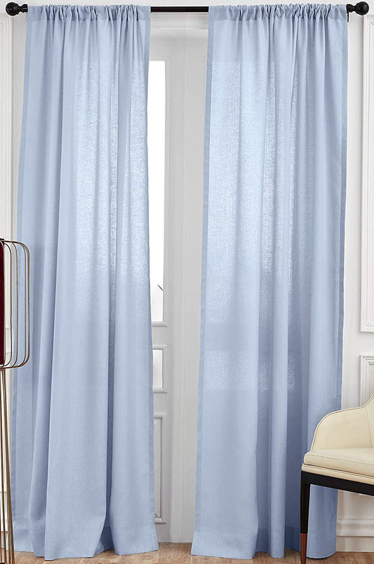 Sky Blue - 100% Pure Linen Curtains | Cotton Linen Mix | Two Panels | 2" Rod Pocket | Semi Sheer