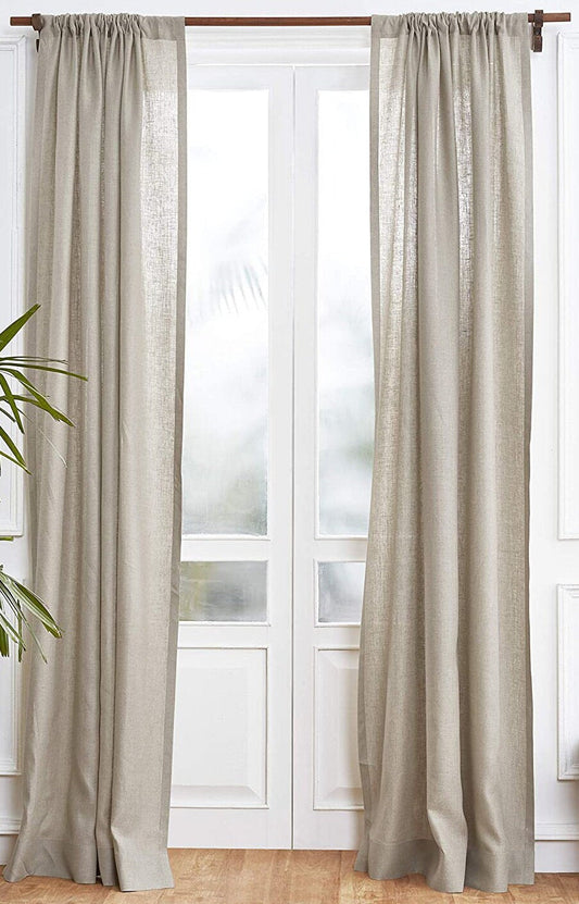 Natural - 100% Pure Linen Curtains | Cotton Linen Mix | Two Panels | 2" Rod Pocket | Semi Sheer