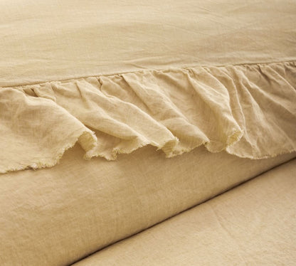 Yellow - 100% Pure Linen | Linen Cotton Mix | 3 Piece Ruffle Duvet Cover Set | Handmade | Pre-washed | Soft