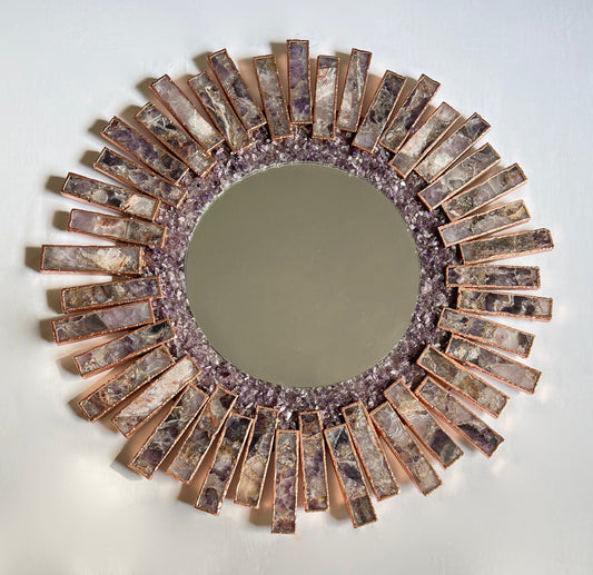 Starburst - Handmade 20" Round Rose Gold Plated Amethyst Mirror with Amethyst Crystal Gemstones