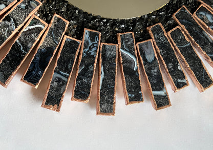 Starburst - Handmade 20" Round Rose Gold Plated Agate Mirror with Blue Black Agate Crystal Gemstones
