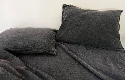 CharcoalBlack - Stone Washed | Antiqued | Ultra Soft | 100% Pure Linen | Linen Cotton Mix | 3 Piece Duvet Set | 4 Piece Sheet Set | Handmade