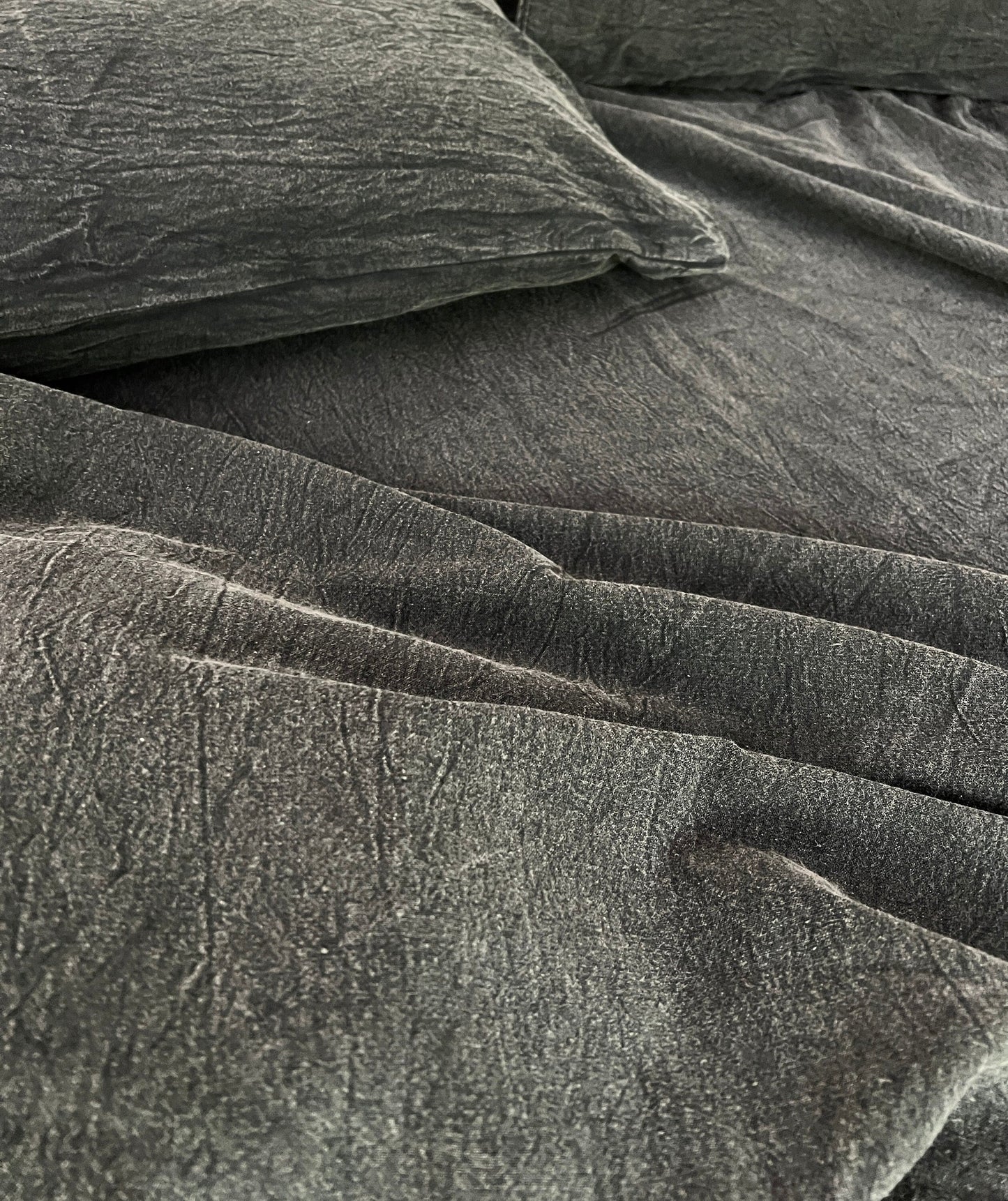 CharcoalBlack - Stone Washed | Antiqued | Ultra Soft | 100% Pure Linen | Linen Cotton Mix | 3 Piece Duvet Set | 4 Piece Sheet Set | Handmade