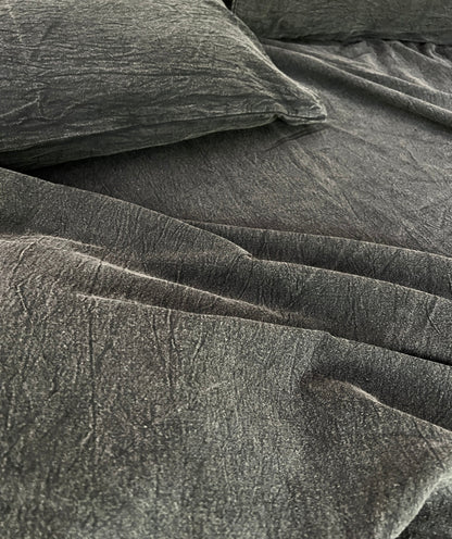 CharcoalBlack - Stone Washed | Antiqued | Ultra Soft | 100% Pure Linen | Linen Cotton Mix | 3 Piece Duvet Set | 4 Piece Sheet Set | Handmade