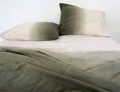 Moss Green - Ombre - Dip-Dye | 100% Pure Linen | Linen Cotton Mix | 3 Piece Duvet Set | 4 Piece Sheet Set | Handmade | Pre-washed | Soft