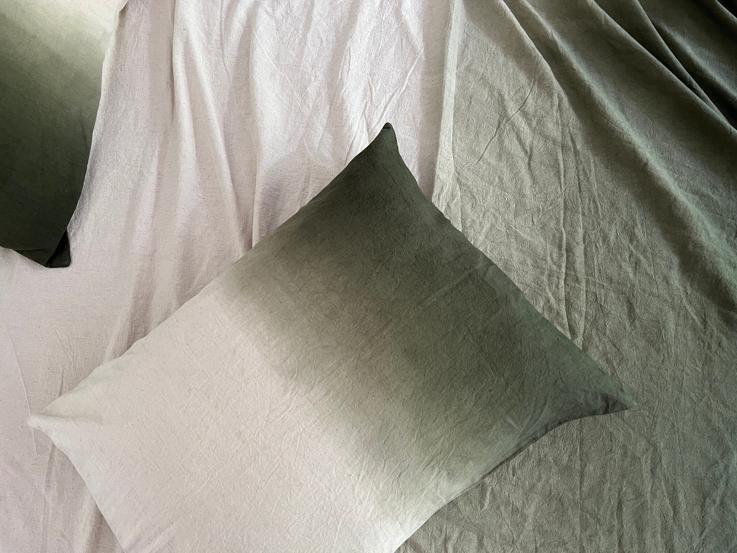 Moss Green - Ombre - Dip-Dye | 100% Pure Linen | Linen Cotton Mix | 3 Piece Duvet Set | 4 Piece Sheet Set | Handmade | Pre-washed | Soft