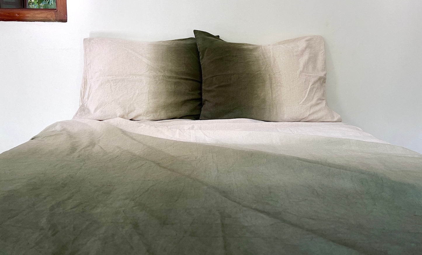 Moss Green - Ombre - Dip-Dye | 100% Pure Linen | Linen Cotton Mix | 3 Piece Duvet Set | 4 Piece Sheet Set | Handmade | Pre-washed | Soft