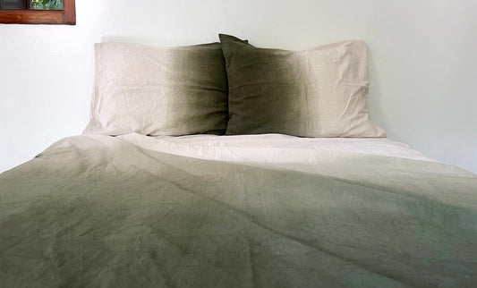 Moss Green - Ombre - Dip-Dye | 100% Pure Linen | Linen Cotton Mix | 3 Piece Duvet Set | 4 Piece Sheet Set | Handmade | Pre-washed | Soft