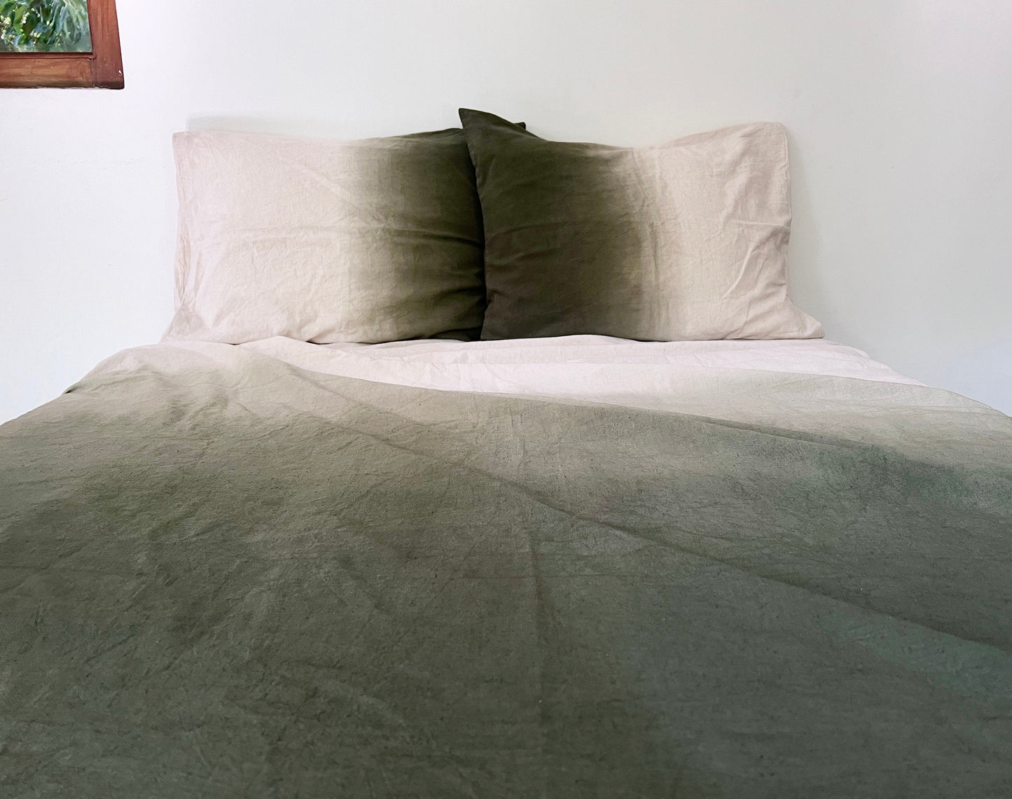 Moss Green - Ombre - Dip-Dye | 100% Pure Linen | Linen Cotton Mix | 3 Piece Duvet Set | 4 Piece Sheet Set | Handmade | Pre-washed | Soft