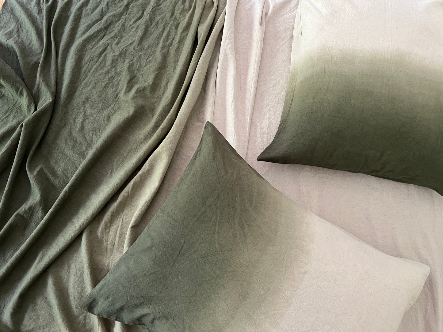 Moss Green - Ombre - Dip-Dye | 100% Pure Linen | Linen Cotton Mix | 3 Piece Duvet Set | 4 Piece Sheet Set | Handmade | Pre-washed | Soft