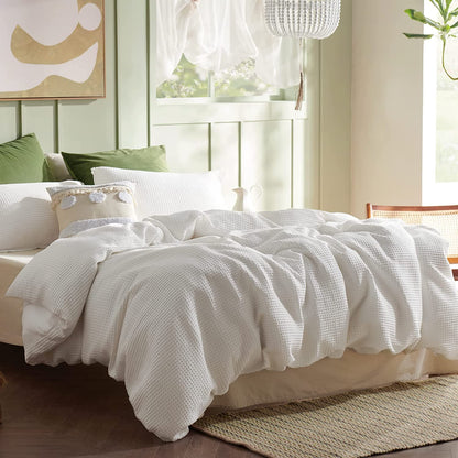 Waffle Weave Linen Cotton Mix Duvet Cover Set | 3 Piece Duvet Cover Set | Handmade