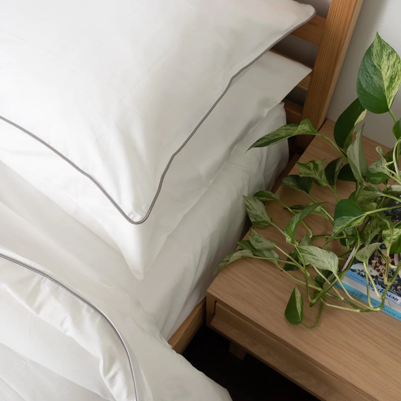 White with Light Grey Piping  - Pure Cotton, Pure Linen or Linen Cotton Mix | 3 Piece Piped Duvet Cover Set | Handmade | Pre-washed