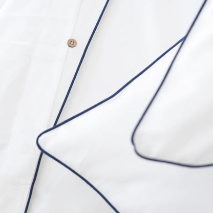 White with Navy Blue Piping  - Pure Cotton, Pure Linen or Linen Cotton Mix | 3 Piece Piped Duvet Cover Set | Handmade | Pre-washed