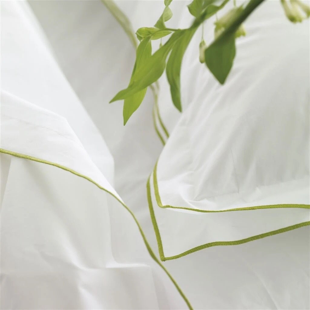 White with Lime Green Piping  - Pure Cotton, Pure Linen or Linen Cotton Mix | 3 Piece Piped Duvet Cover Set | Handmade | Pre-washed