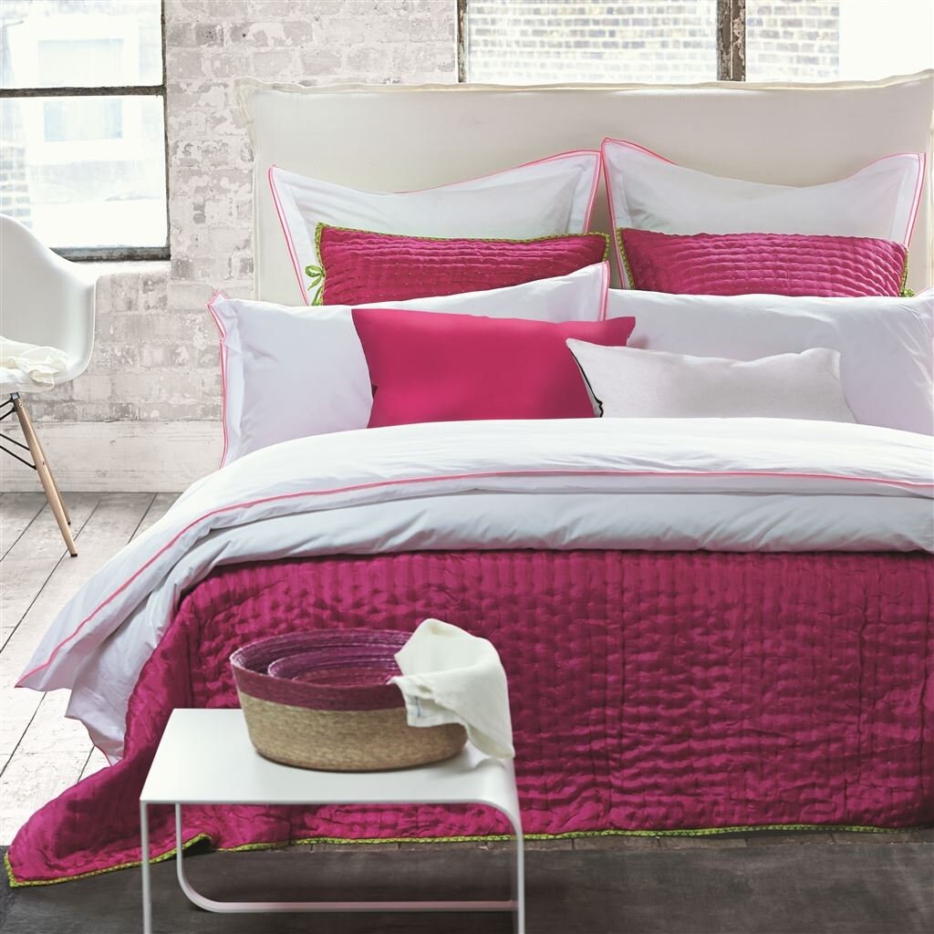 White with Pink Piping  - Pure Cotton, Pure Linen or Linen Cotton Mix | 3 Piece Piped Duvet Cover Set | Handmade | Pre-washed