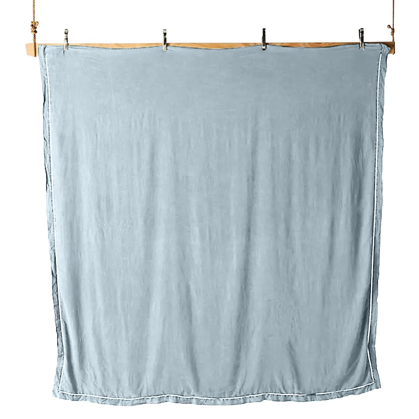 Embroidered Edge Sky Blue 100% Pure Linen | Linen Cotton Mix | 3 Piece Duvet Cover Set | 4 Piece Sheet Set | Handmade | Pre-washed | Soft