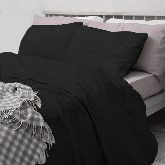 Black - 3-Piece | Quilt Bedding with Quilt Pillowcases | Lightweight | Cotton Filling | PureCottonSateen, PureLinen or LinenCottonMix
