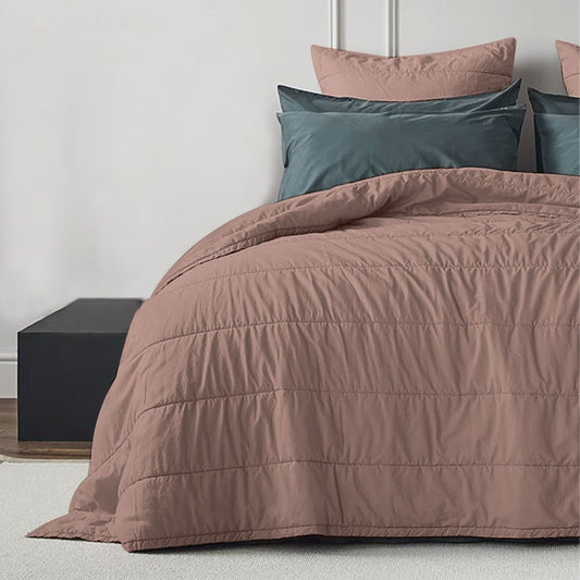 Clay - 3-Piece | Quilt Bedding with Pillowcases | Lightweight Blanket | Cotton Filling | PureCottonSateen, PureLinen or LinenCottonMix
