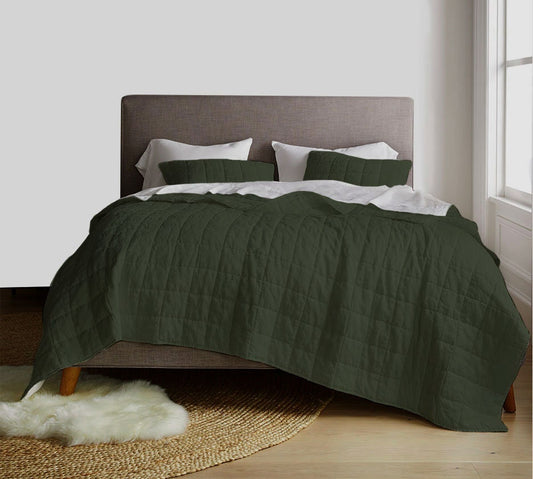 MossGreen - 3-Piece Quilt Bedding with Pillowcases | Lightweight Blanket | Cotton Filling | PureCottonSateen, PureLinen or LinenCottonMix