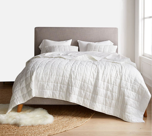 White - 3-Piece Quilt Bedding with Pillowcases | Lightweight Blanket | Cotton Filling | PureCottonSateen, PureLinen or LinenCottonMix