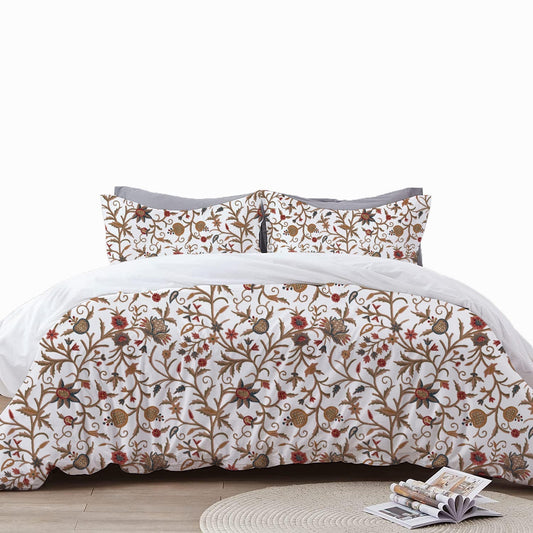 Mary - 3 Piece Fully Embroidered Duvet Cover OR Flat Sheet Set | Embroidered Pillowcases | Crewel Embroidery | Linen Cotton Mix | Handmade