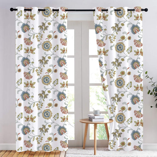 Calista - Set of 2 Panels Crewel Embroidered Curtains | Linen Cotton Mix | Fully Embroidered | Lined