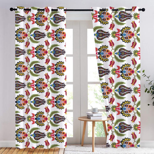 Eirene - Set of 2 Panels Crewel Embroidered Curtains | Linen Cotton Mix | Fully Embroidered | Lined