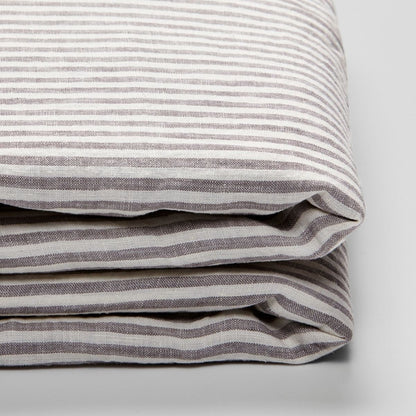 Grey and White Striped - 100% Pure Linen | Linen Cotton Mix | 3 Piece Duvet Cover Set | 4 Piece Sheet Set | Handmade | Pre-washed | Soft