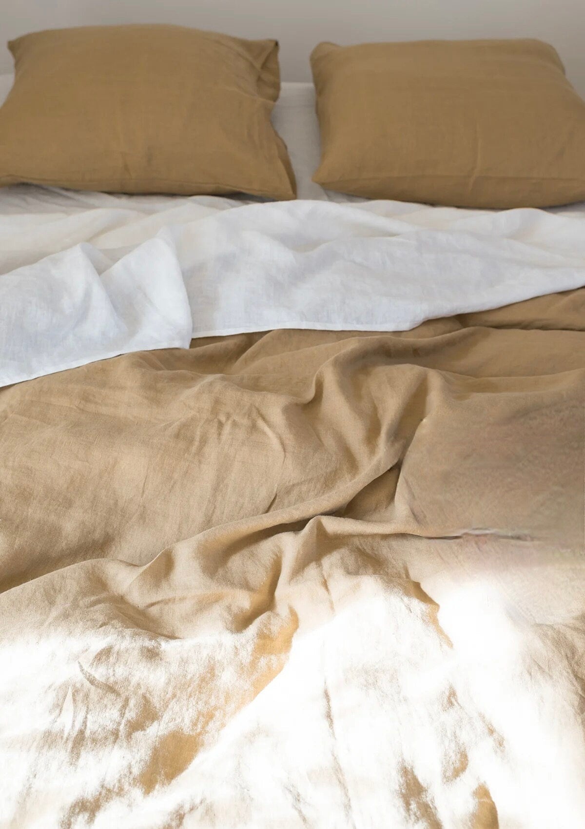 Camel Brown - 100% Pure Linen | Linen Cotton Mix | 3 Piece Duvet Cover Set | 4 Piece Sheet Set | Handmade | Pre-washed | Soft