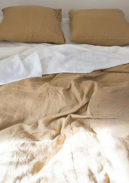 Camel Brown - 100% Pure Linen | Linen Cotton Mix | 3 Piece Duvet Cover Set | 4 Piece Sheet Set | Handmade | Pre-washed | Soft