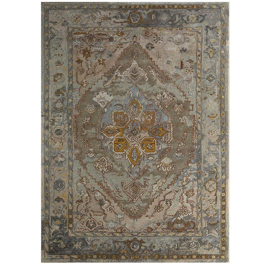 Razdan - Handcrafted Rug/Carpet | Pure Wool | Hand Tufted | High Pile | High Density | Yarn Dyed | Yellow, Blue, Grey, Brown, Beige