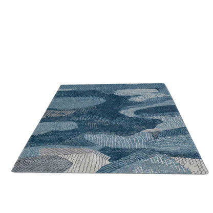 Shades of Blue Abstract Handcrafted Wool Rug