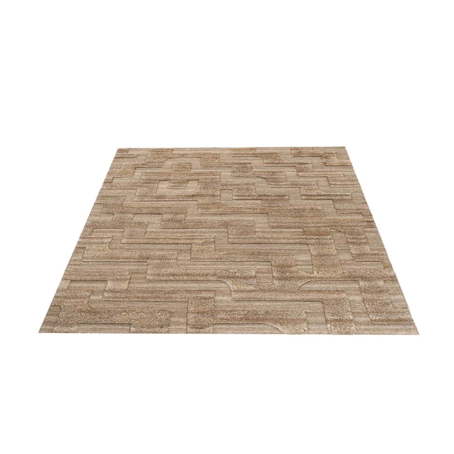 Light Brown & Beige Abstract Hand-Tufted Wool Rug