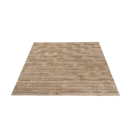 Light Brown & Beige Abstract Hand-Tufted Wool Rug