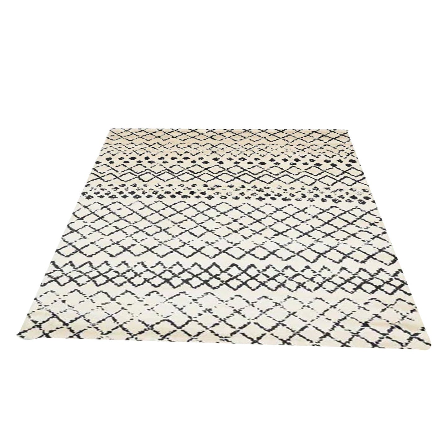 Cream & Black Handcrafted Pure Wool Rug
