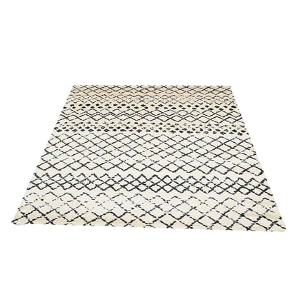 Cream & Black Handcrafted Pure Wool Rug