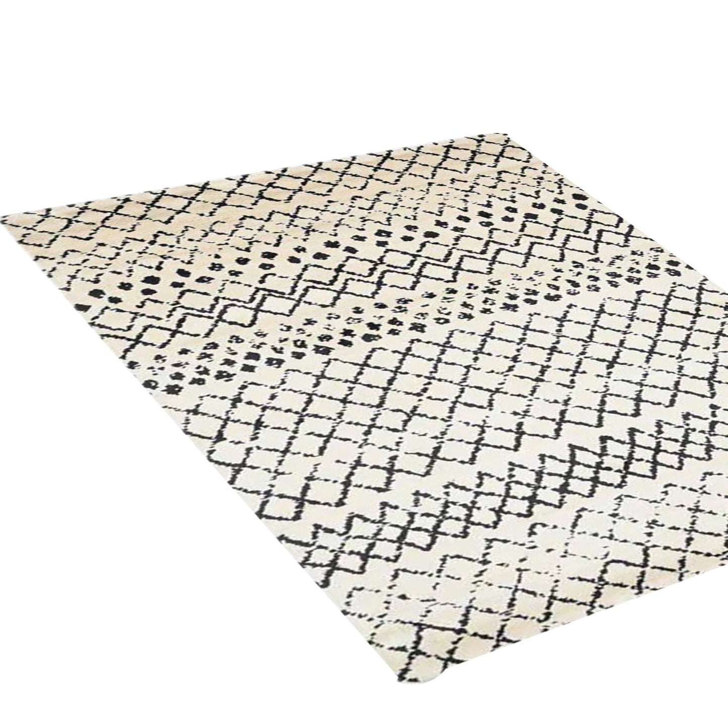 Cream & Black Handcrafted Pure Wool Rug