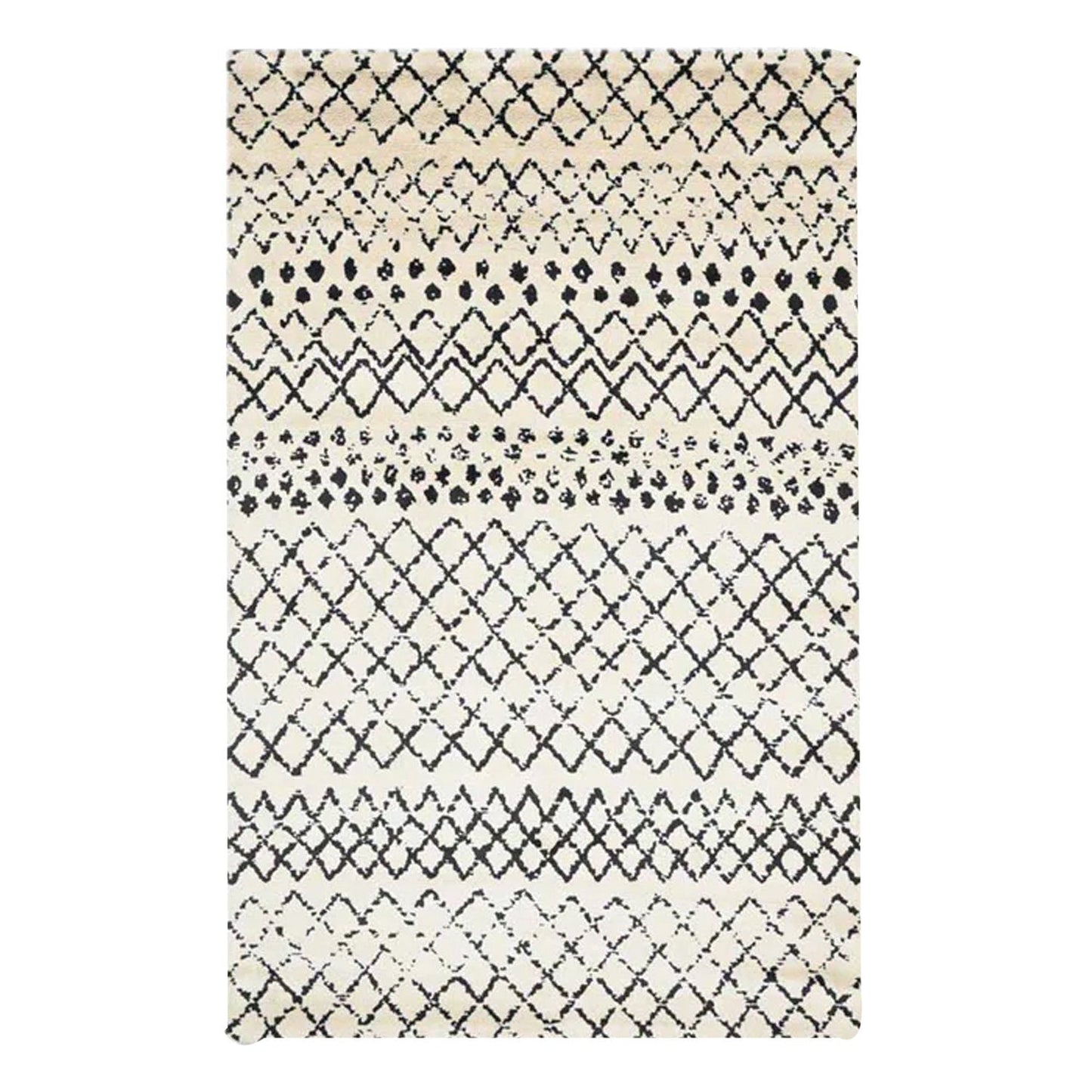 Cream & Black Handcrafted Pure Wool Rug