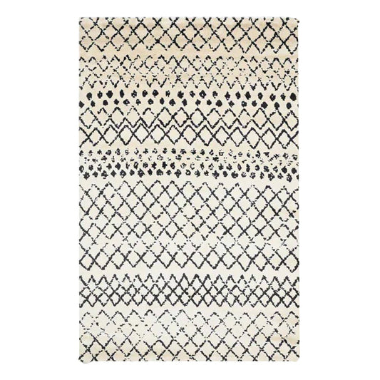 Cream and Black - Handcrafted Rug/Carpet | Pure Wool | Hand Tufted | High Pile | High Density | Yarn Dyed