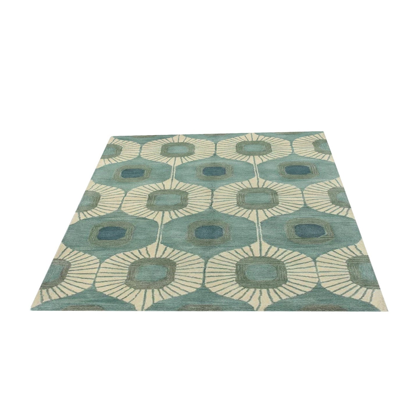 Blue & Green Abstract Hand-Tufted Wool Rug