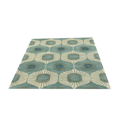 Blue & Green Abstract Hand-Tufted Wool Rug
