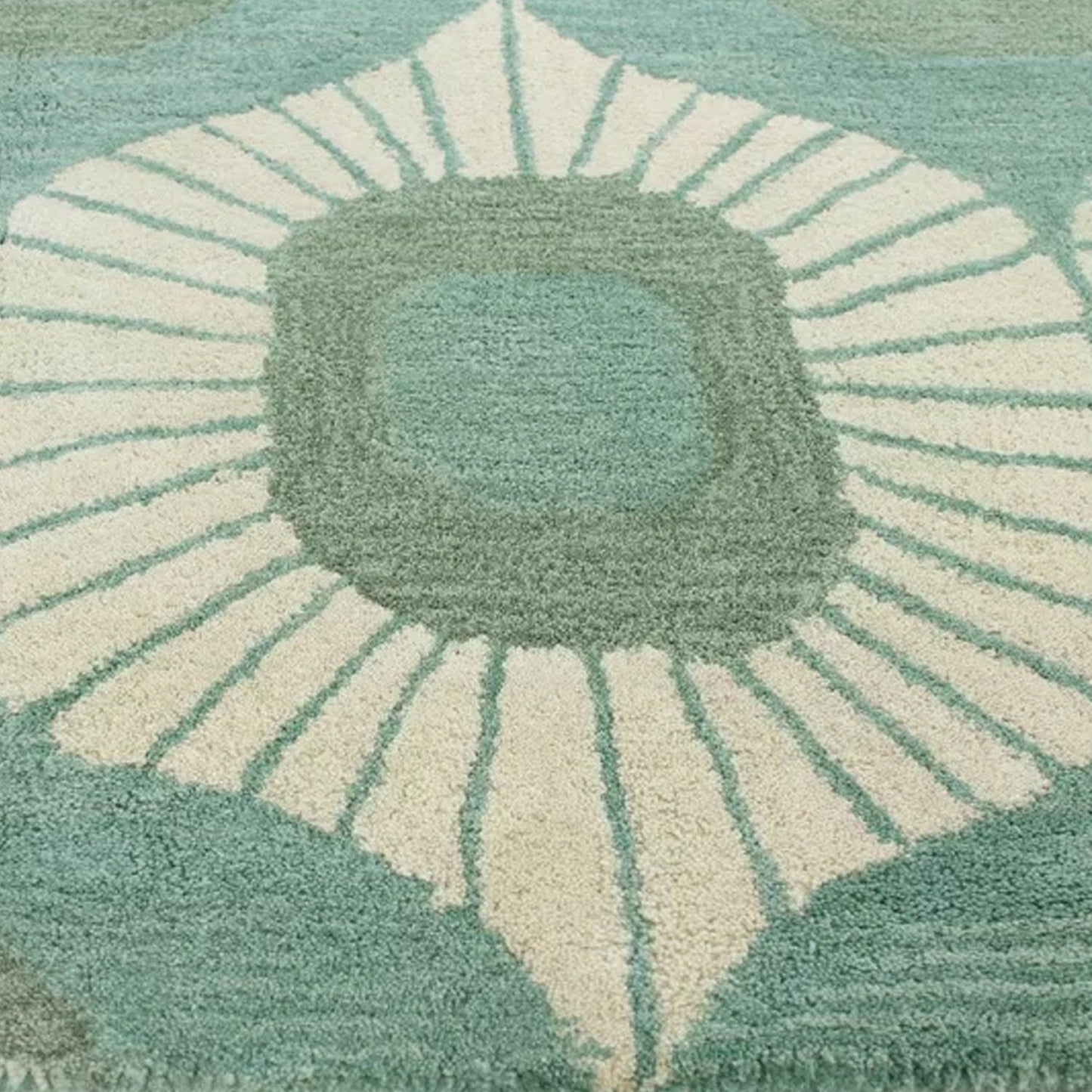 Blue & Green Abstract Hand-Tufted Wool Rug