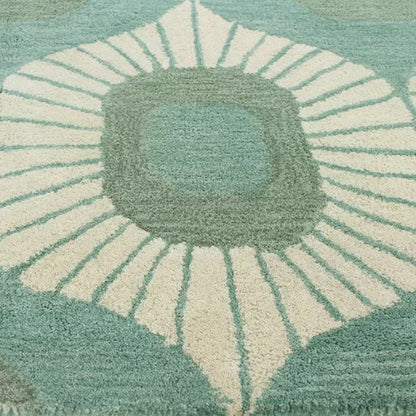 Blue & Green Abstract Hand-Tufted Wool Rug