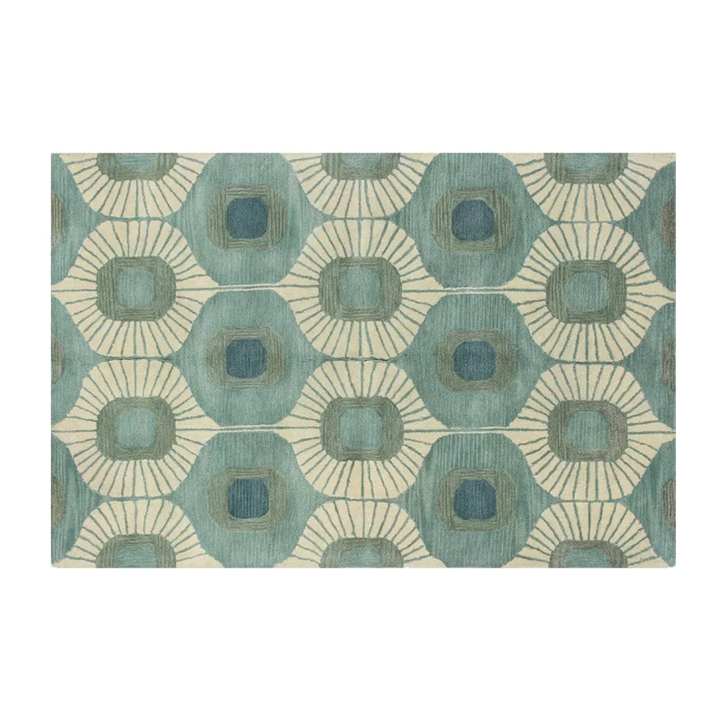 Blue & Green Abstract Hand-Tufted Wool Rug