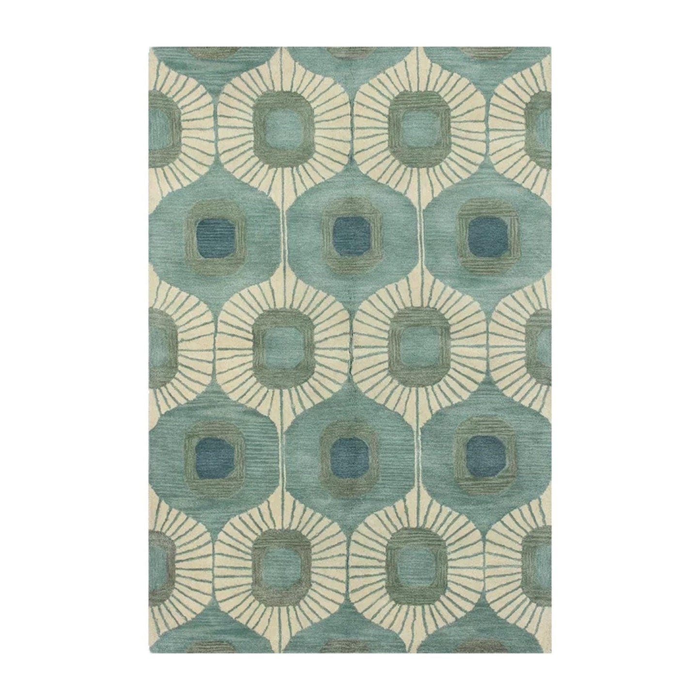 Blue & Green Abstract Hand-Tufted Wool Rug
