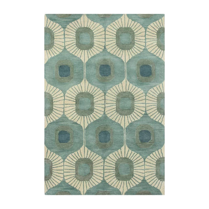 Blue & Green Abstract Hand-Tufted Wool Rug